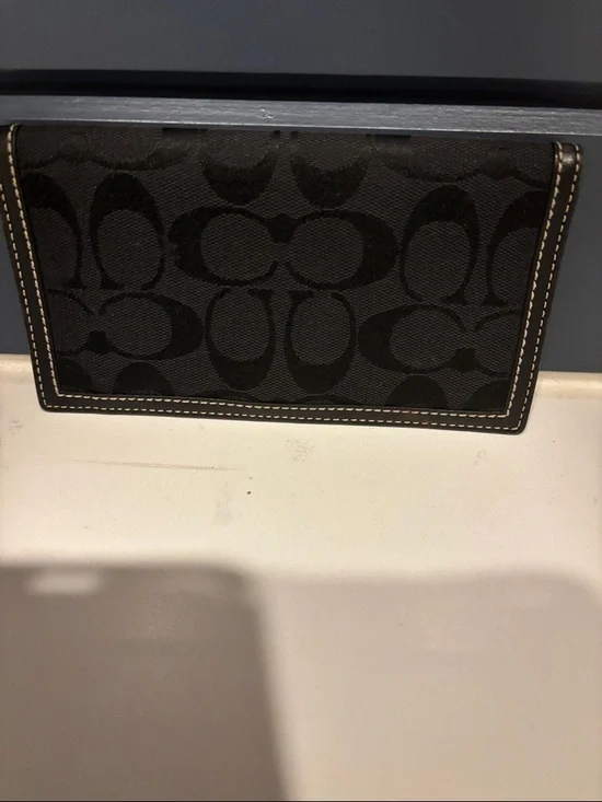 Coach Black Signature Canvas / leather Check Holder with White Stitching - Picture 1 of 3
